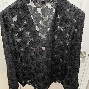 Zara Black Textured Semi-Sheer Blouse